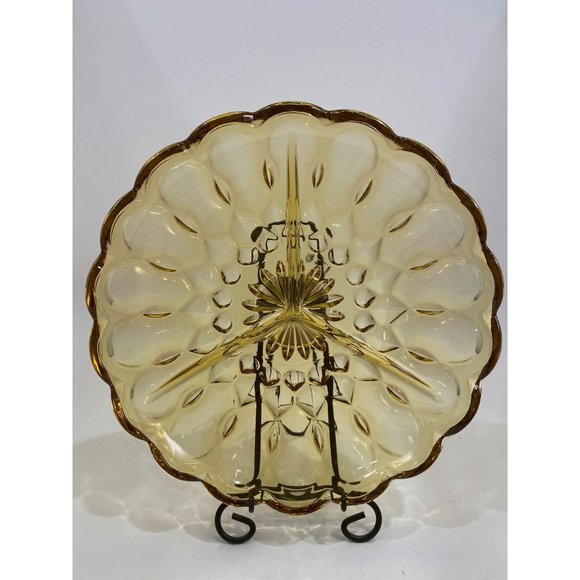 Anchor Hocking Amber Fairfield Divided Dish Vintage 1960's Diameter 8 3/4" - Picture 5 of 5